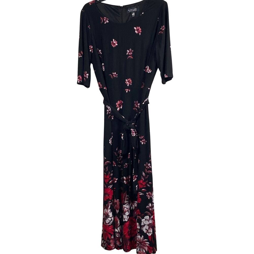 NEW Women’s Dress Black Label by Evan-Picone Size 14 Black Red Floral Midi NWT